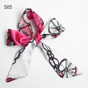 Pink and White Satin Hair Bow Scarf - Women's Accessory